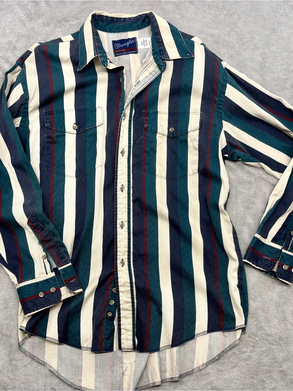 Vintage Wrangler X-Long Tails Striped Western Rodeo Button Up Shirt 90s Rodeo L